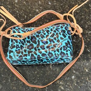 Consuela Turquoise and Black Leopard Crossbody Bag